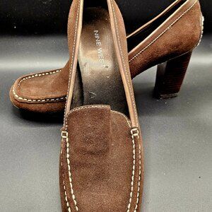 NINE WEST Classic Heeled Loafers, Size 8, Chocolate Brown, New